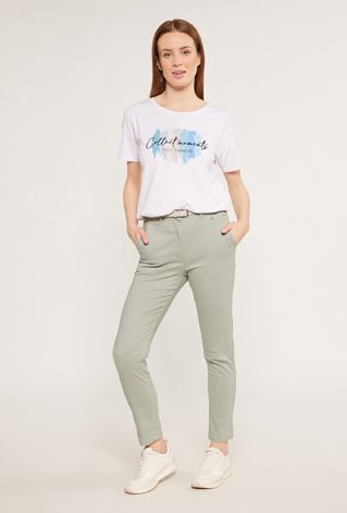 Materiałowe spodnie z paskiem