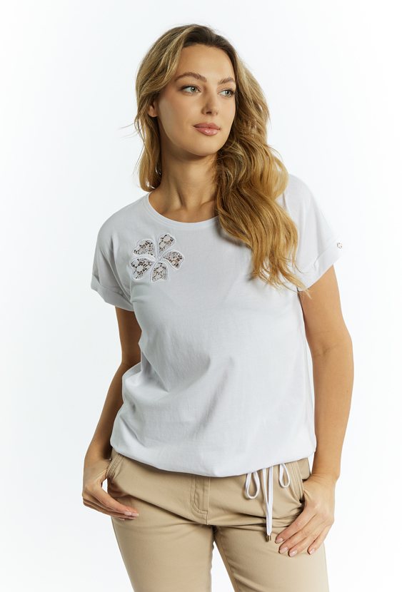 T-shirt damski z ażurowym kwiatem