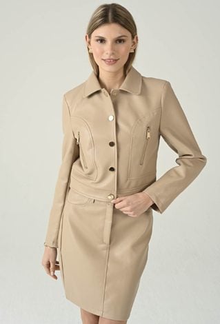 Beżowa kurtka z imitacji skóry