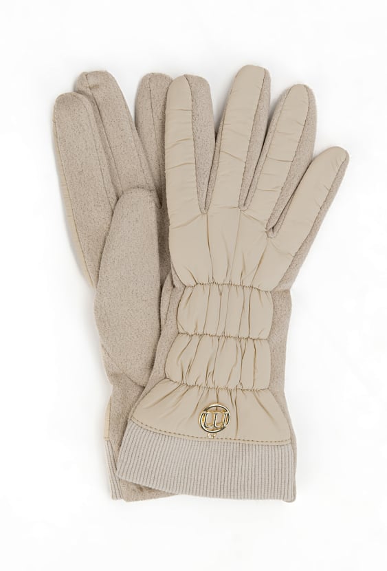 Rękawiczki damskie z łączonych materiałów