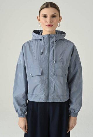 Sportowa błękitna kurtka z kapturem