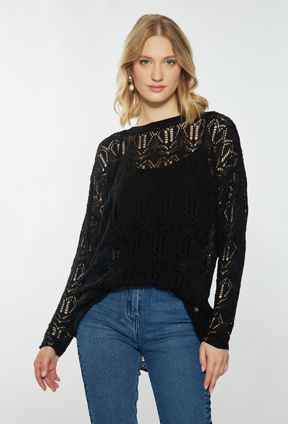 Ażurowy sweter z długim rękawem