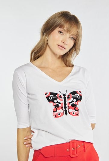 T-shirt z nadrukiem motyla