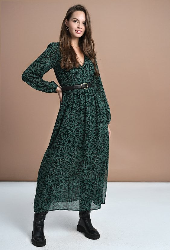 Długa sukienka w zielony wzór