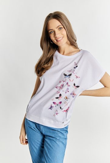 T-shirt damski z małymi motylami