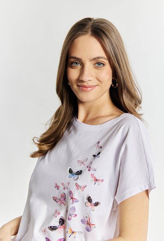 T-shirt damski z małymi motylami