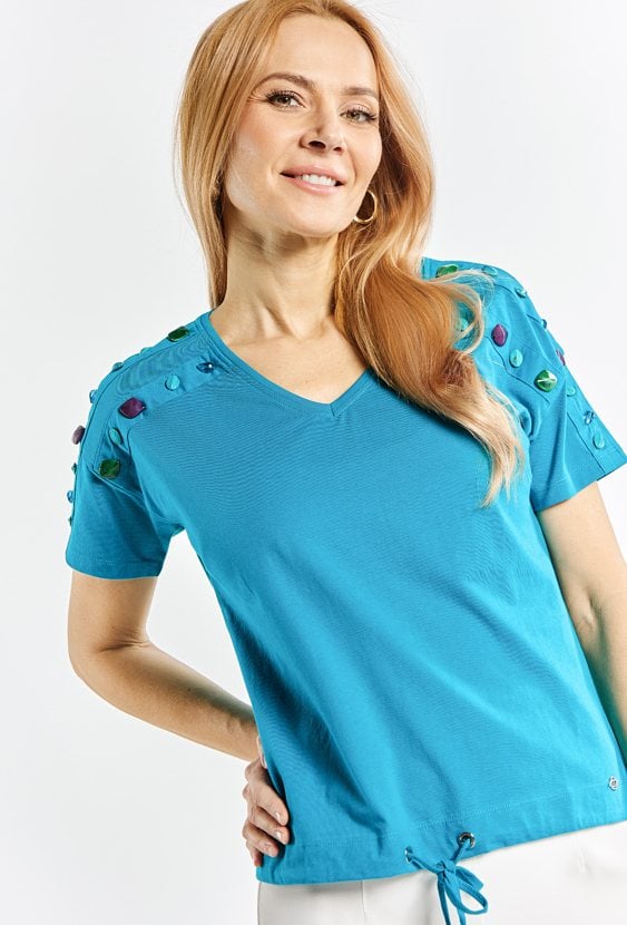 T-shirt damski z dekoltem w  serek