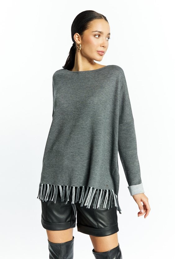 Sweter damski z frędzlami