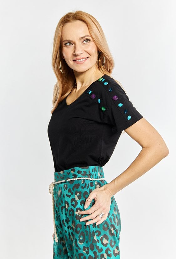 T-shirt damski z dekoltem w  serek