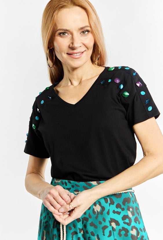 T-shirt damski z dekoltem w  serek