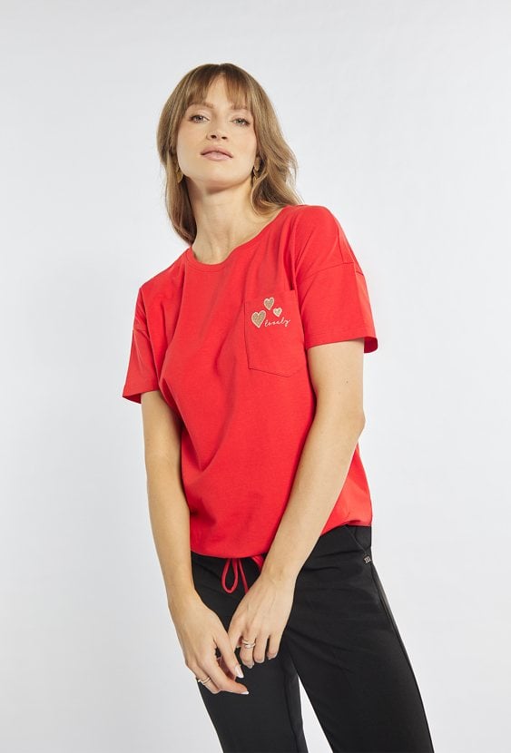 Czerwony T-shirt z kieszonką