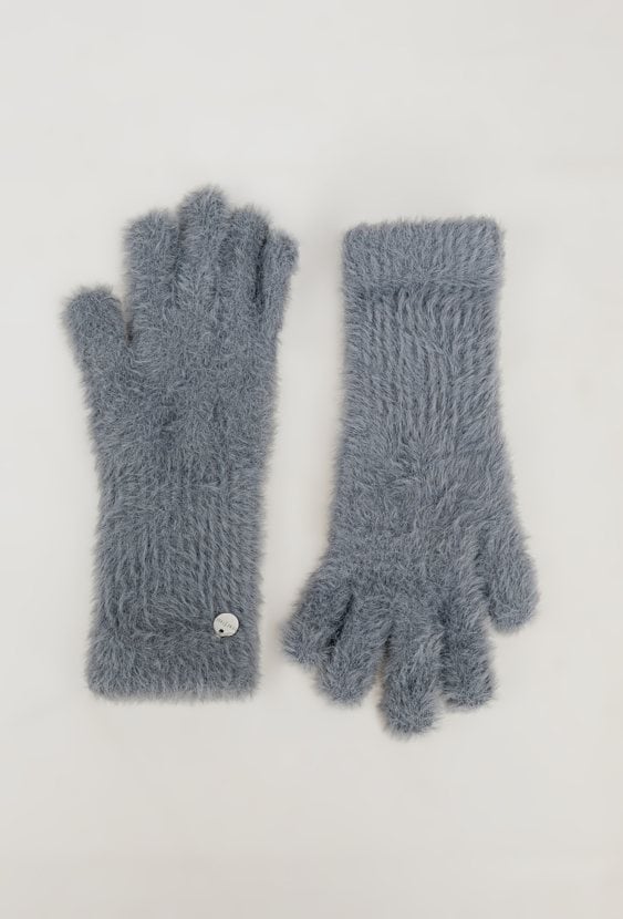 Szare futrzane rękawiczki