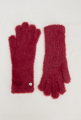 Bordowe futrzane rękawiczki
