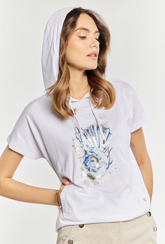 T-shirt damski z kapturem