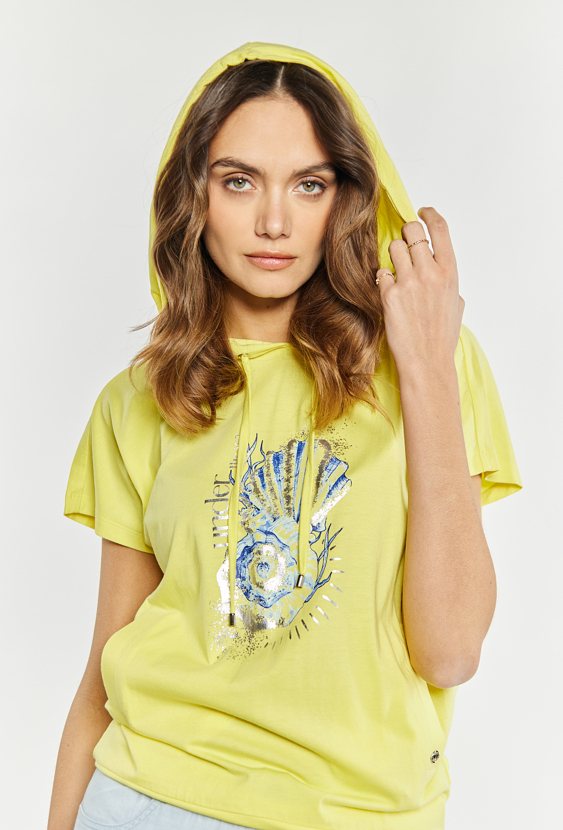 T-shirt damski z kapturem