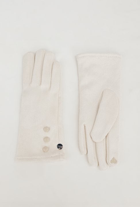 Kremowe rękawiczki z ozdobnymi guziczkami