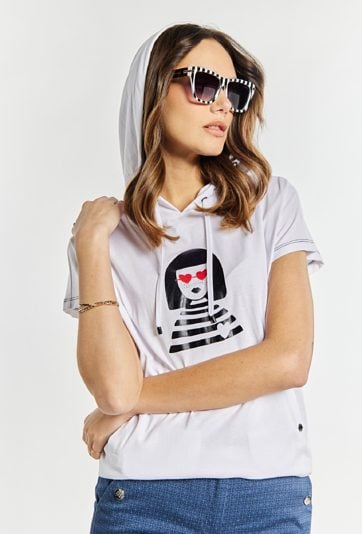 T-shirt damski z kapturem