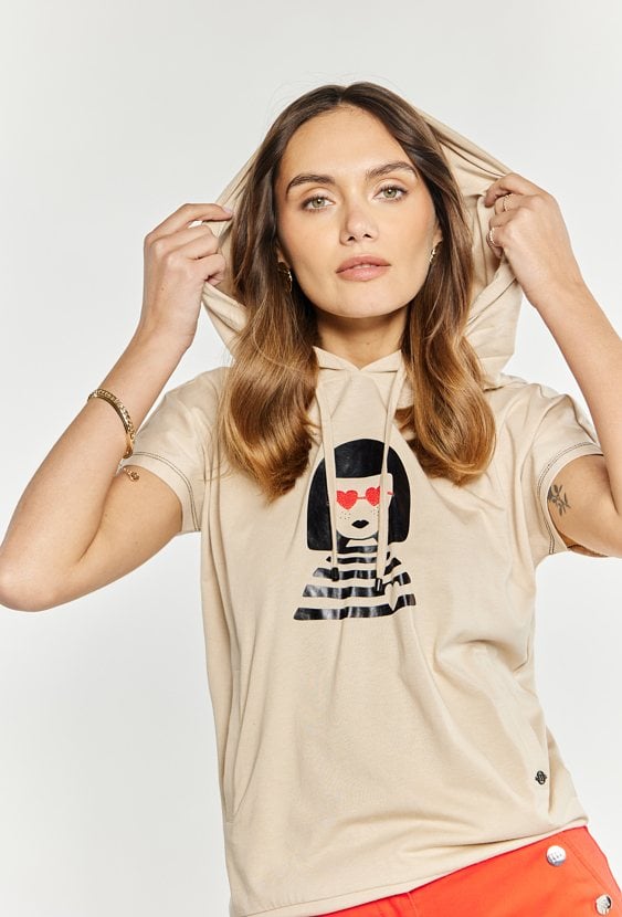T-shirt damski z kapturem