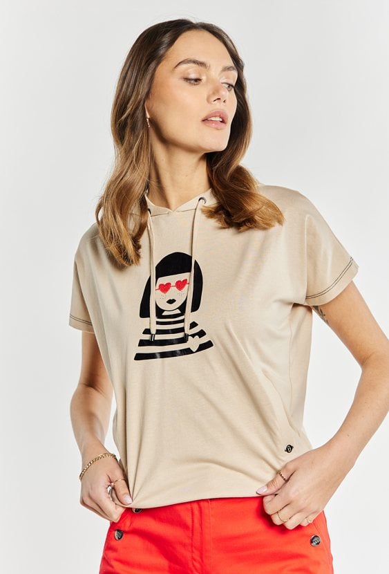 T-shirt damski z kapturem