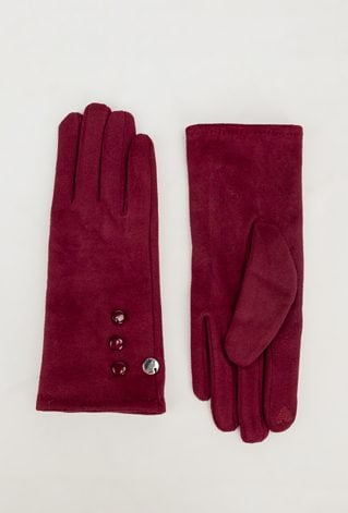 Burgundowe rękawiczki z ozdobnymi guziczkami