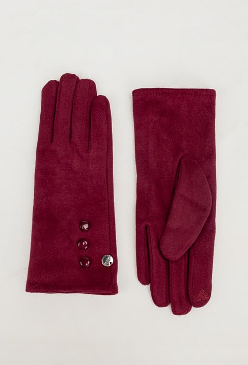 Burgundowe rękawiczki z ozdobnymi guziczkami