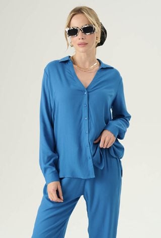 Koszula z wiskozy w kolorze niebieskim