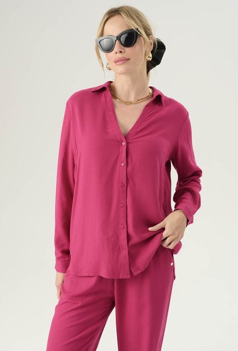 Wiskozowa koszula w kolorze różowym