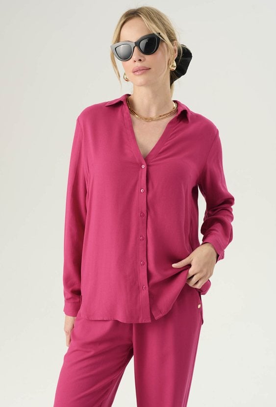 Wiskozowa koszula w kolorze różowym