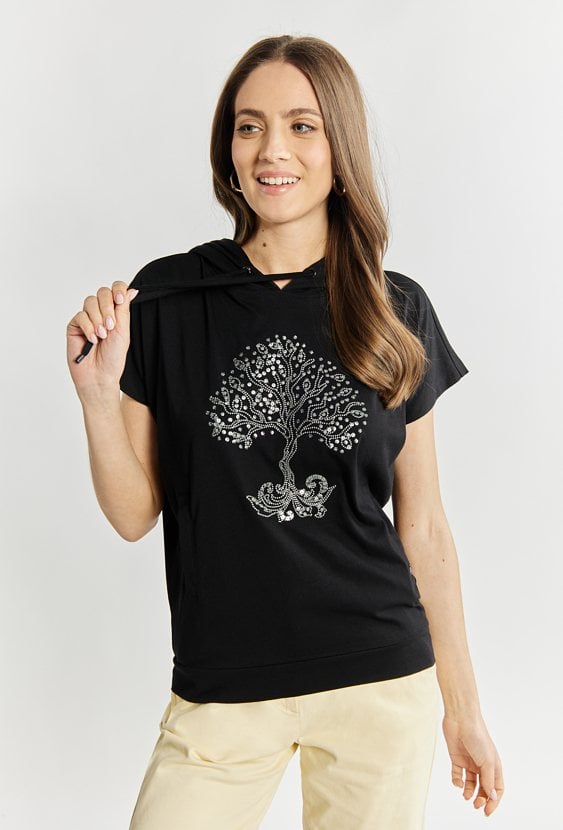T-shirt damski z kapturem