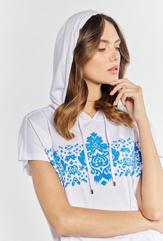 T-shirt damski z kapturem