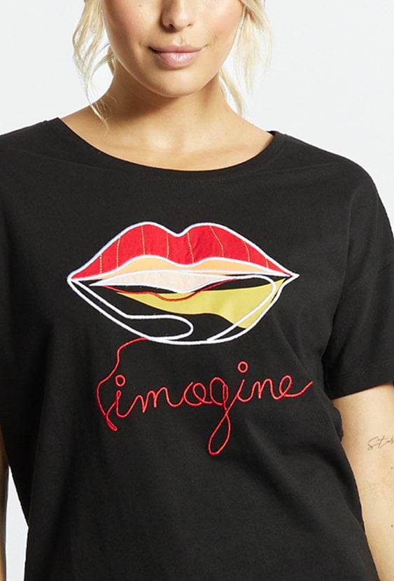 Bawełniany T-shirt damski z haftowym wzorem