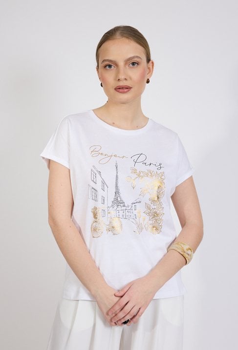 T-shirt z wzorem i napisem