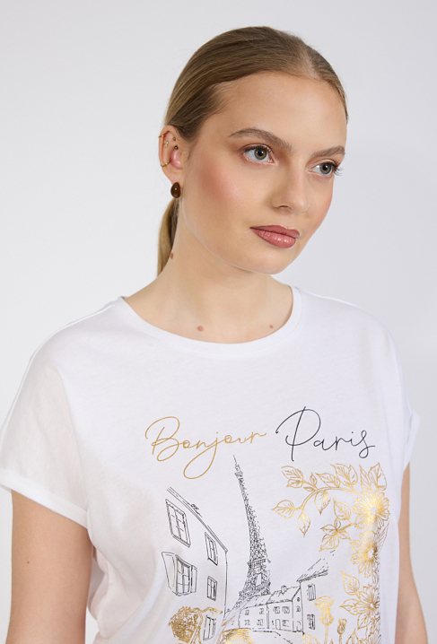 T-shirt z wzorem i napisem