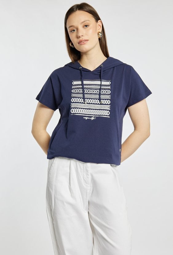 T-shirt damski z kapturem