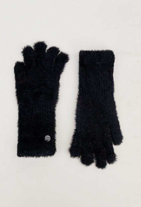 Czarne futrzane rękawiczki