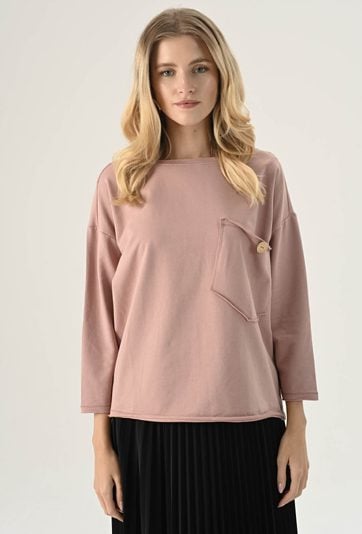 Beżowa bluza z ozdobną kieszenią