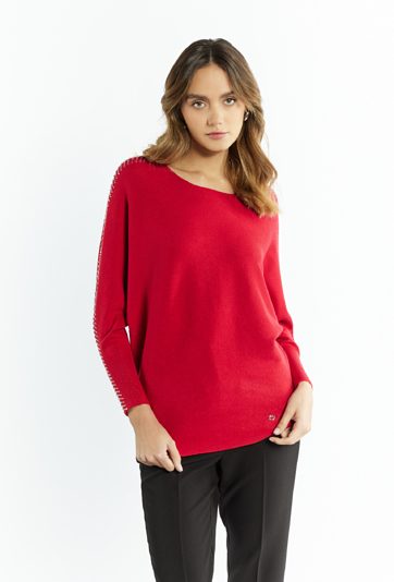 Sweter damski z dżetami na rękawach