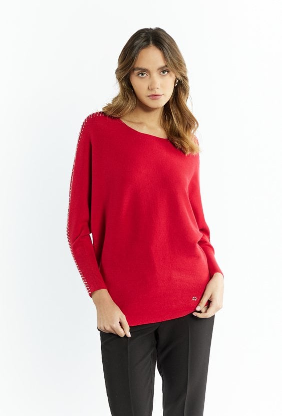 Sweter damski z dżetami na rękawach