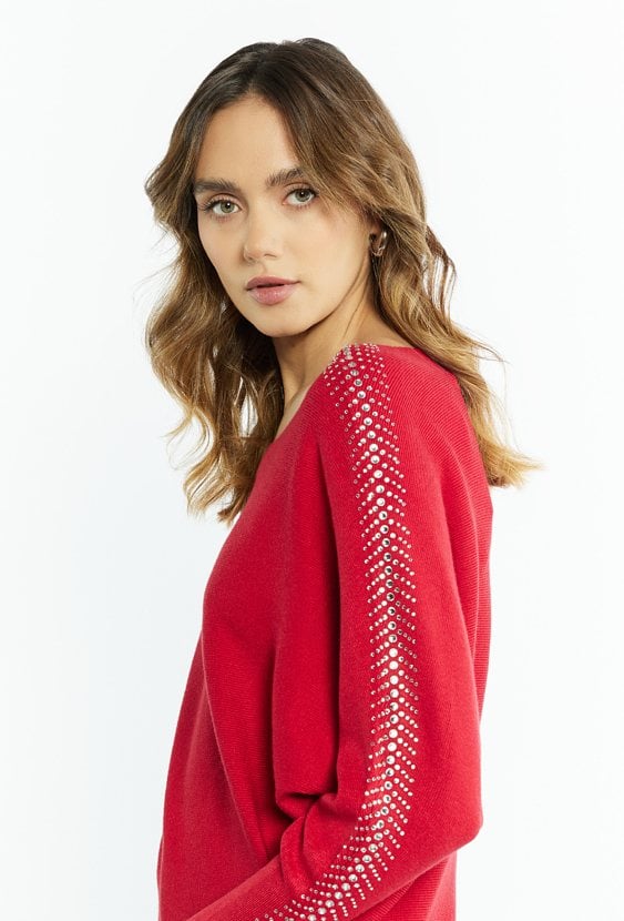 Sweter damski z dżetami na rękawach