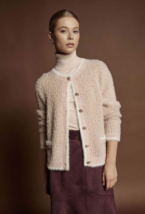 Elegancki, rozpinany sweter