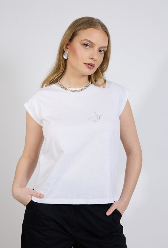 T-shirt damski z małym nadrukiem