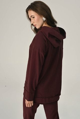 Bordowa luźna bluza z kapturem