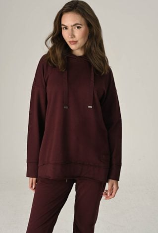 Bordowa luźna bluza z kapturem