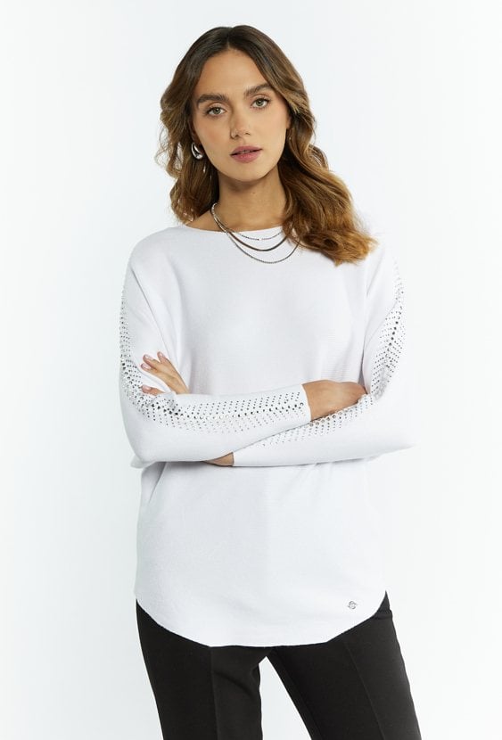 Sweter damski z dżetami na rękawach