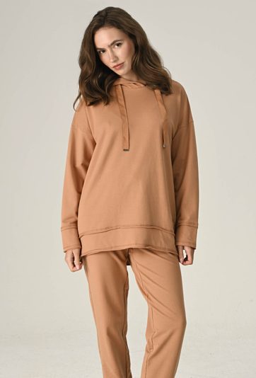 Beżowa luźna bluza z kapturem