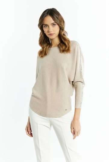 Sweter damski z dżetami na rękawach