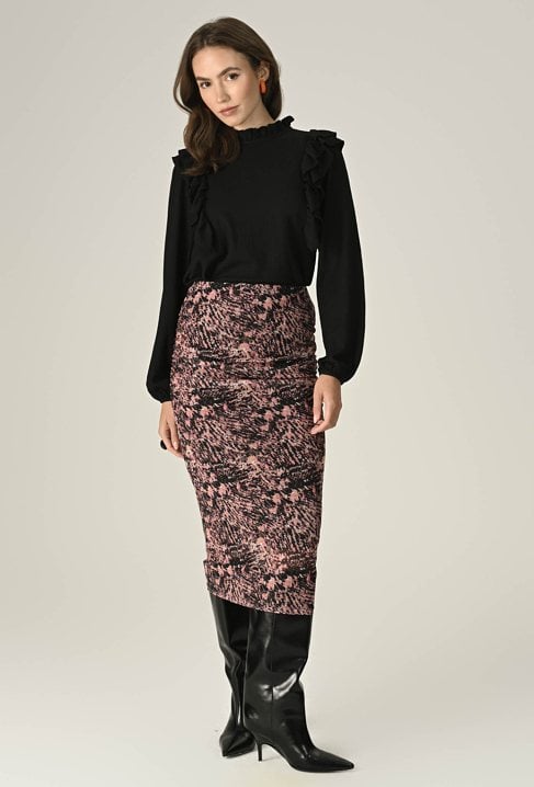 Rózowa spódnica z drapowaniami