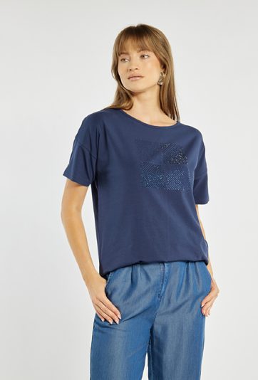 T-shirt damski z małymi dżetami