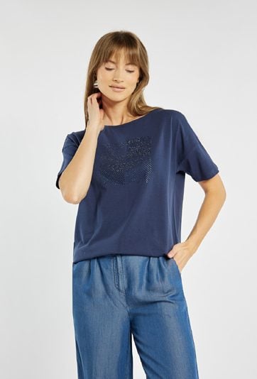 T-shirt damski z małymi dżetami