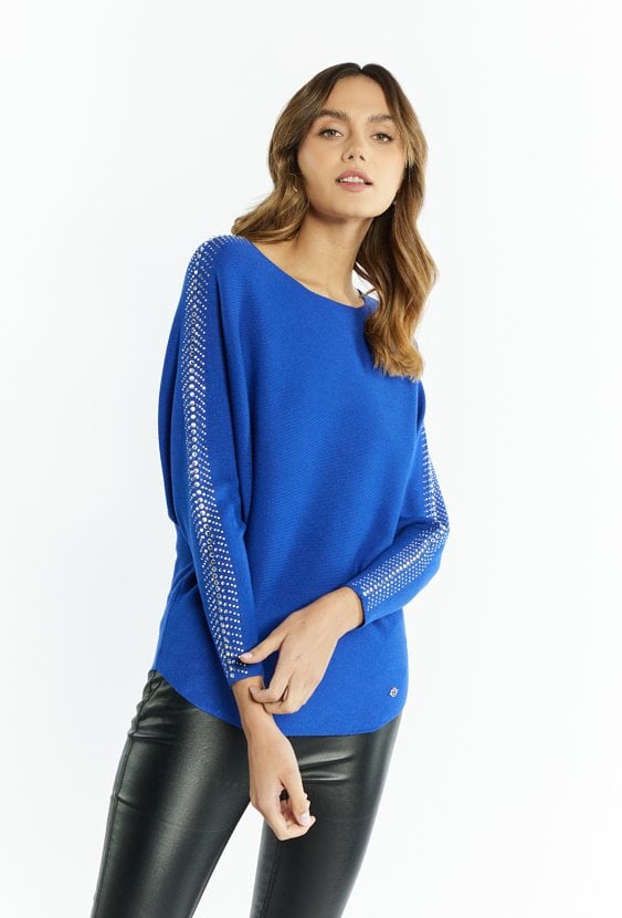 Sweter damski z dżetami na rękawach